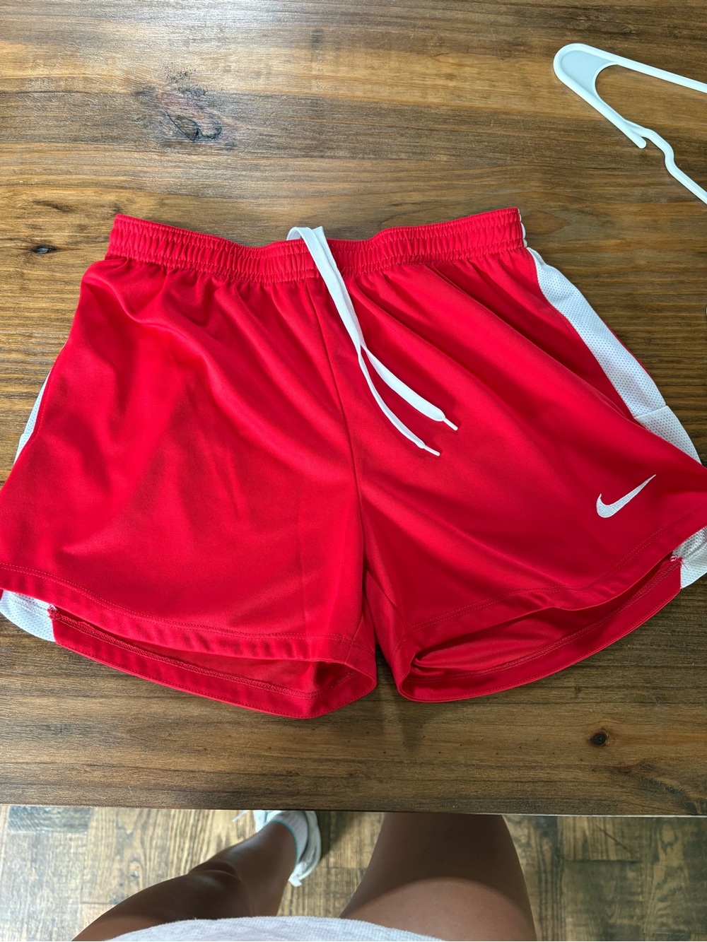 Nike Women's Red Athletic Shorts with White Side Panels